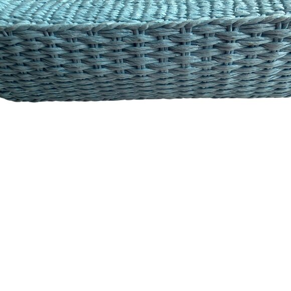 NEW C&C California Pom-Pom Structured Woven Tote Beach Bag Purse Light Blue - Picture 4 of 6